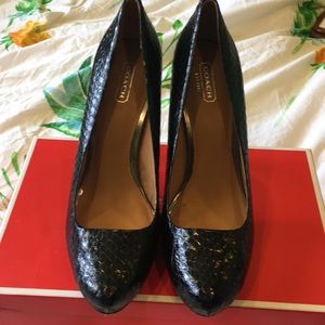 Coach Kristina Gloss Snake black stilettos